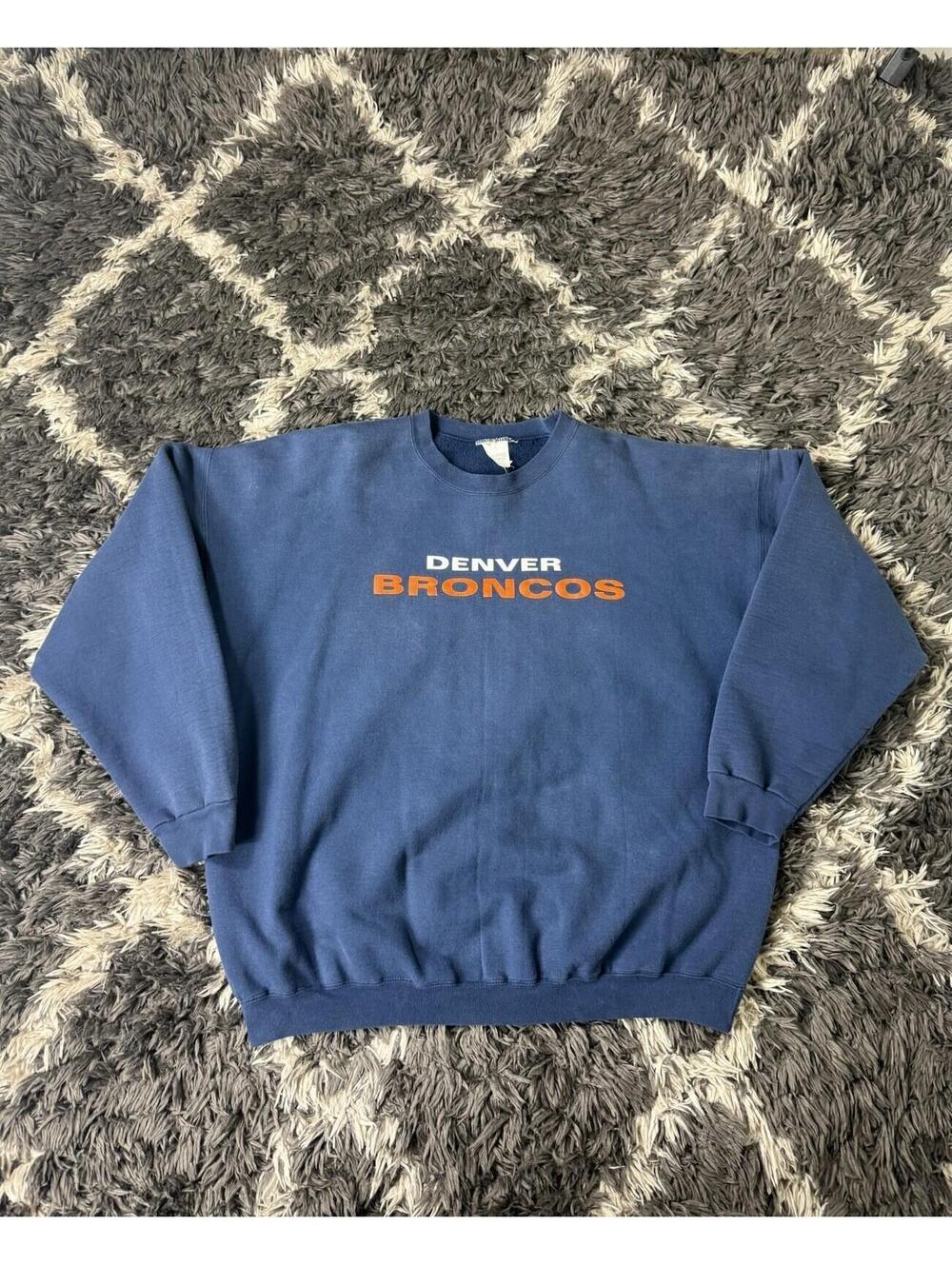 Vintage 90s Denver Broncos Sweatshirt XL NFL Crewneck Blue Pullover Hanes